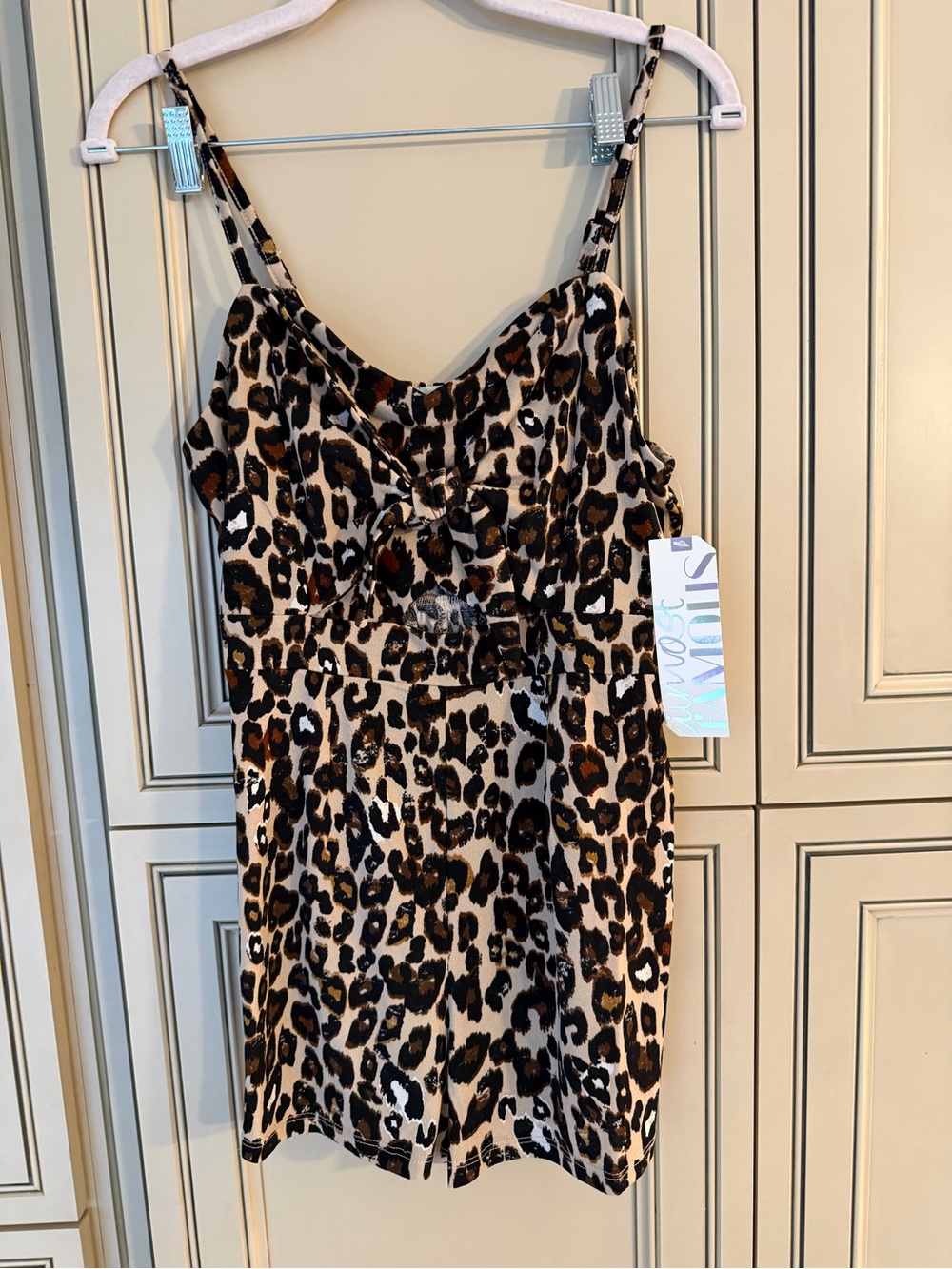 NWT Almost Famous Leopard Print Cut Out Romper Shorts One Piece Stretch Lg